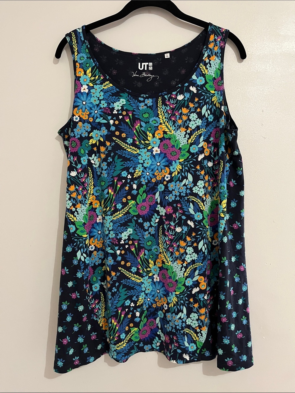 Uniqlo X Vera Bradley Navy Floral Scoop Tank Large colorful tunic length L